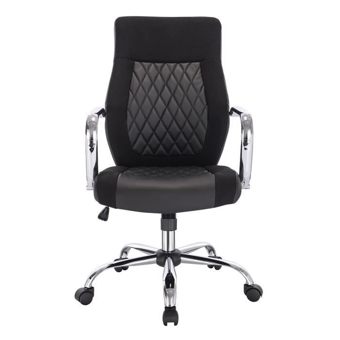 Chaise de bureau CUOCO - Simili et tissu noir - Ajustable - L 54 x P 66 x H 97 / 105 cm