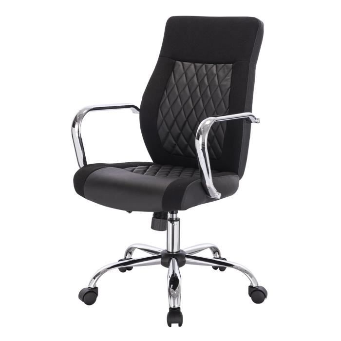 Chaise de bureau CUOCO - Simili et tissu noir - Ajustable - L 54 x P 66 x H 97 / 105 cm