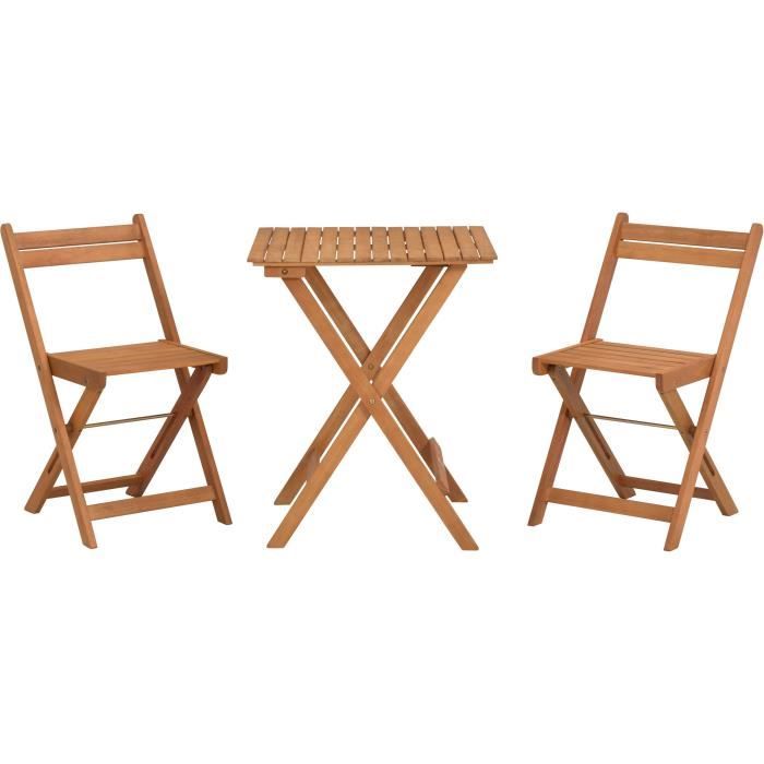 Set di legno Acacia FSC - composto da un tavolo quadrato e 2 sedie pieghevoli