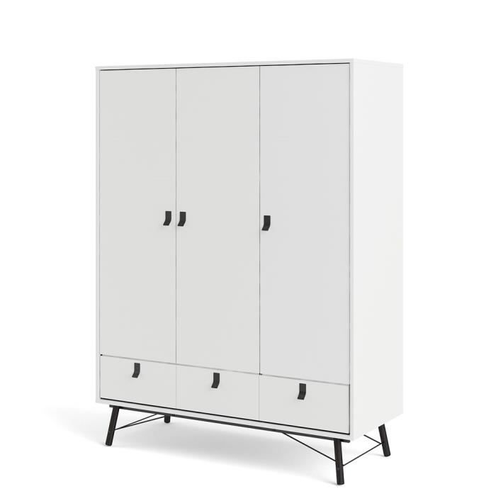 Armoire de chambre - Blanc et noir - 3 portes - Style moderne - L 150,2 x P 60,1 x H 200,4 cm