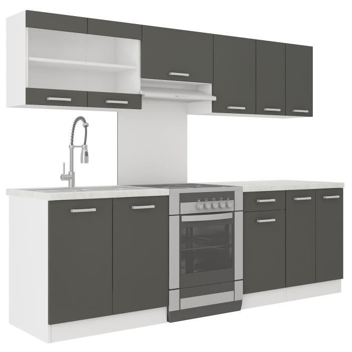 Image secondaire de Cuisine complète moderne avec plan de travail 2m40 - 7 éléments gris mat