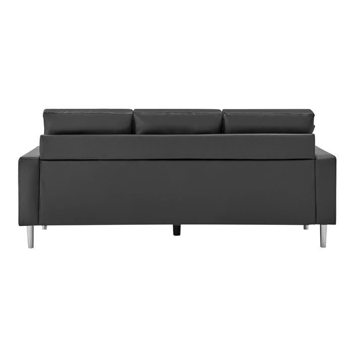 Canapé d'angle réversible - PU noir et gris - Pieds métal - L 194 x P 139 x H 83 cm - NEVADA