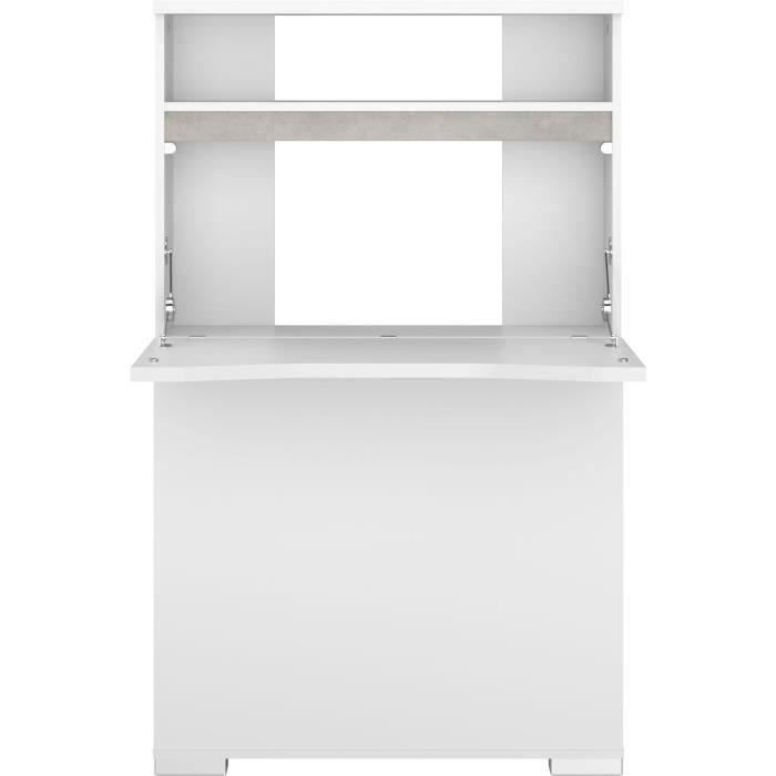 Console-buffet  2 en 1 BE ALIVE - Décor blanc brillant et béton - 1 abattant et 5 niches - L 78 x P 22 x H 129 cm - PARISOT