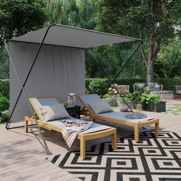 Tonnelle de jardin pliante Tina en acier avec toit en toile grise - L 212 x P 175 x H 170 cm