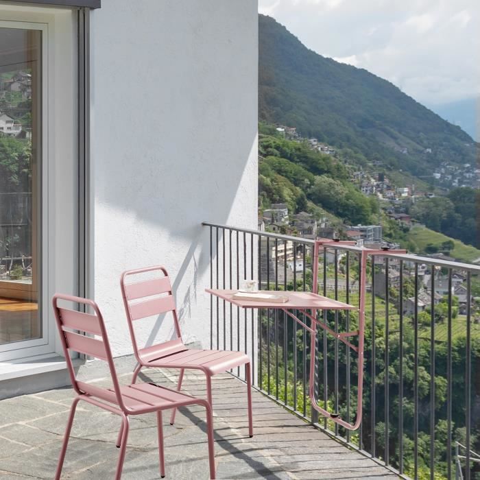 Table de balcon rabattable - Acier - 60 x 75 x 82-92 cm - Rose