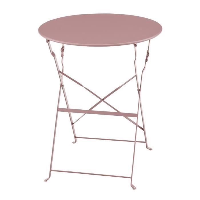 Set bistrot 2 personnes - Table ronde 60 cm avec 2 chaises - Acier thermolaqué - Rose