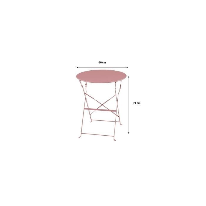 Set bistrot 2 personnes - Table ronde 60 cm avec 2 chaises - Acier thermolaqué - Rose