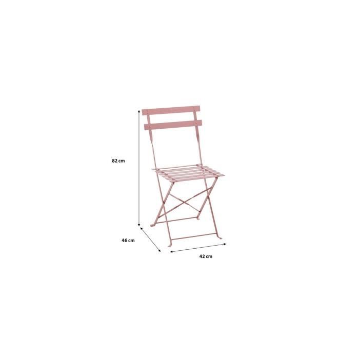 Set bistrot 2 personnes - Table ronde 60 cm avec 2 chaises - Acier  thermolaqué - Rose