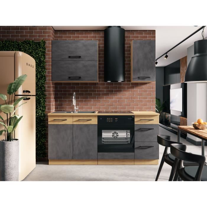 Image secondaire de Cuisine complète ROCK 180 cm - 5 éléments avec meuble four en chêne et gris