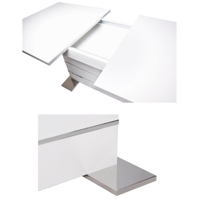 Table extensible 6-8 personnes - Rectangulaire - Panneaux de particules - Mantova - Blanc et alu - L 160- 200 x P90 x H75 cm