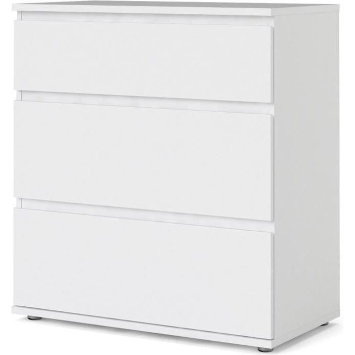 Commode 3 tiroirs - En panneaux de particules - Décor blanc - Classique - L 76,8 x P 40 x H 83,70 cm