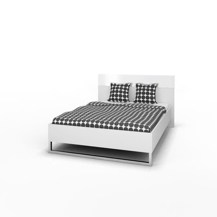 TVILUM LIGNE Lit adulte 140x200 cm - Pieds en métal - Blanc mat