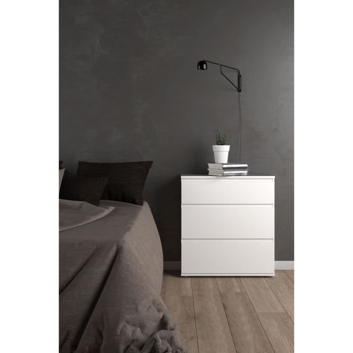Commode 3 tiroirs - En panneaux de particules - Décor blanc - Classique - L 76,8 x P 40 x H 83,70 cm