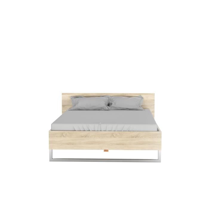 TVILUM LIGNE Lit adulte 140x200 cm - Pieds en métal - Ton chene