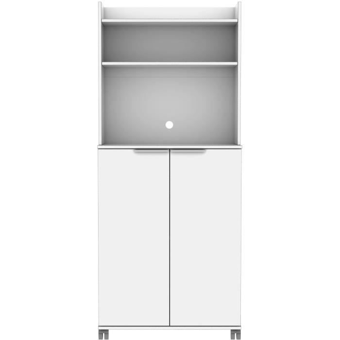 Buffet Cuisine - mobile - 2 portes et étageres ajustables - décor blanc lacqué - L 73 x P 36x H 172 cm - DIAMOND