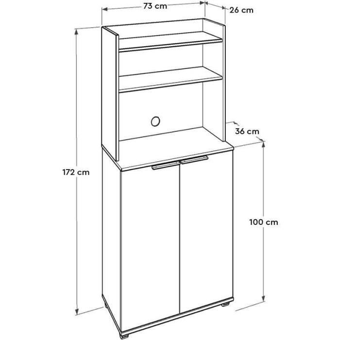 Buffet Cuisine - mobile - 2 portes et étageres ajustables - décor blanc lacqué - L 73 x P 36x H 172 cm - DIAMOND