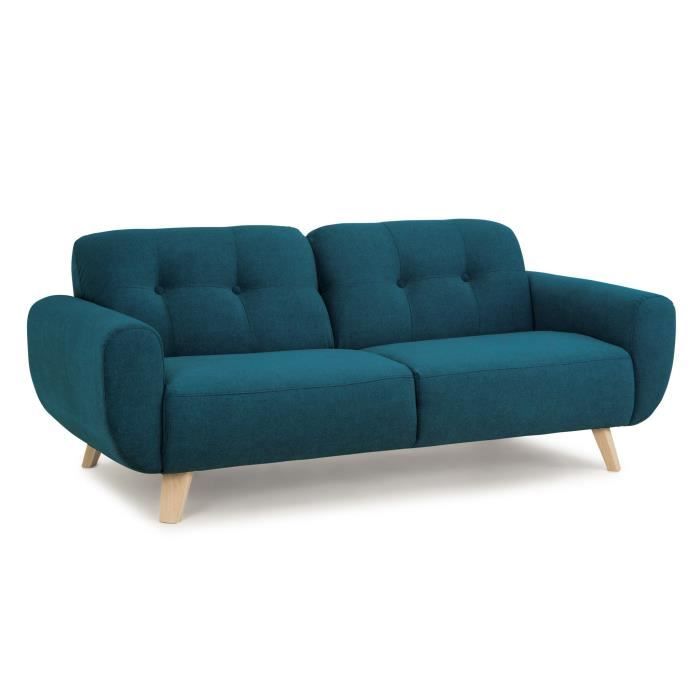 HEXAGONE - MORA Canapé Fixe 3 places - Tissu Bleu - L 194 x P 93 x H 78 cm