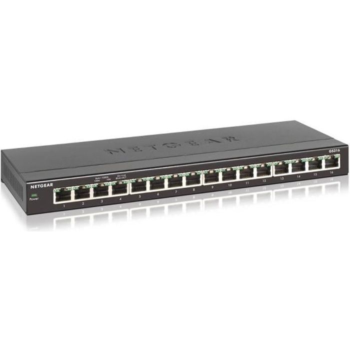 NETGEAR GS316-100PES Switch Ethernet Gigabit 16 Ports, Format Bureau, Boitier Robuste en Métal, Silencieux sans Ventilateur
