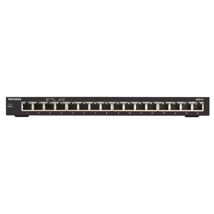 NETGEAR GS316-100PES Switch Ethernet Gigabit 16 Ports, Format Bureau, Boitier Robuste en Métal, Silencieux sans Ventilateur