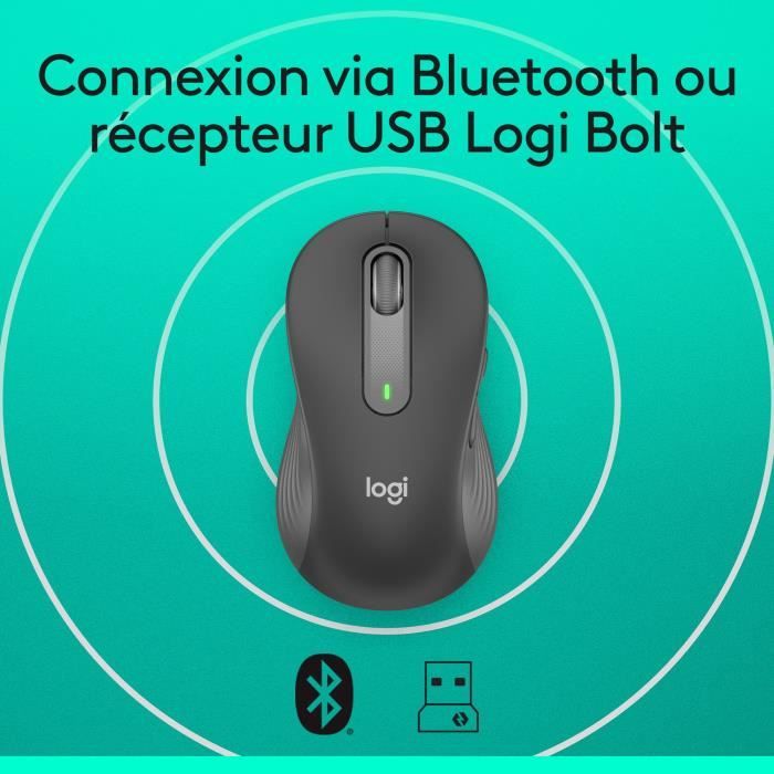 Souris Sans Fil Logitech Signature M650 L - Gauche - Pour Mains Larges, Silencieuse, Bluetooth, Boutons Programmables - Graphite