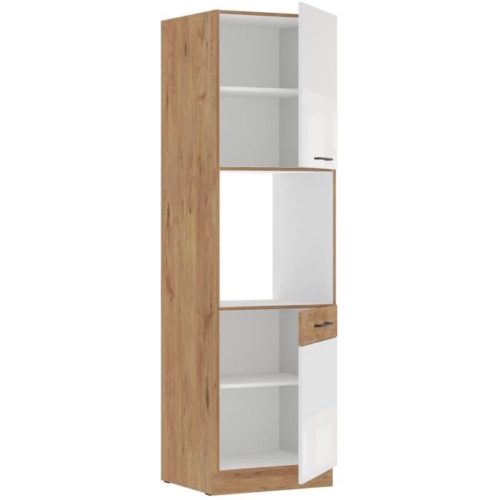 Colonne ROCK en Mélaminé Chêne Lancelot et Blanc Brillant - 60 cm avec 2 Portes