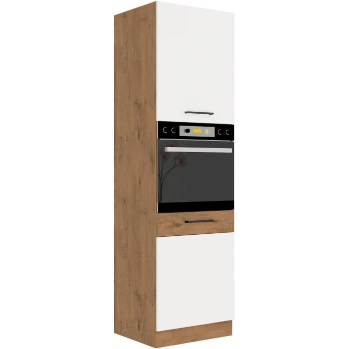 Image secondaire de Colonne ROCK en Mélaminé Chêne Lancelot et Blanc Brillant - 60 cm avec 2 Portes