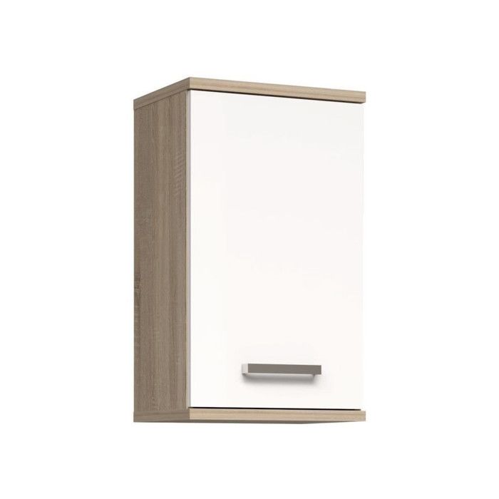Armoire a suspendre - Blanc / Chene Sonoma - 1 porte - Meuble de salle de bain - 68,8 x 29 x 40,2 cm