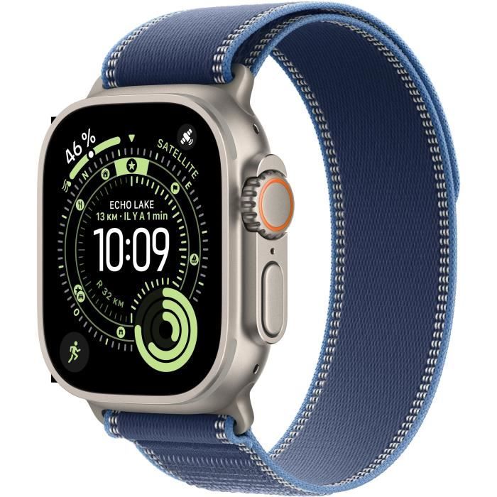 Apple Watch Ultra 3 GPS + Cellular 49mm Boîtier Natural Titanium - Bracelet Blue/Bright Blue Trail Loop - M/L