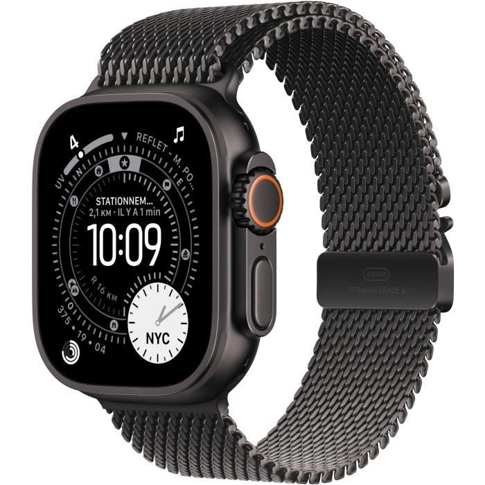 Apple Watch Ultra 3 GPS + Cellular - 49mm - Boîtier Black Titanium - Bracelet Black Titanium Milanese Loop - Large