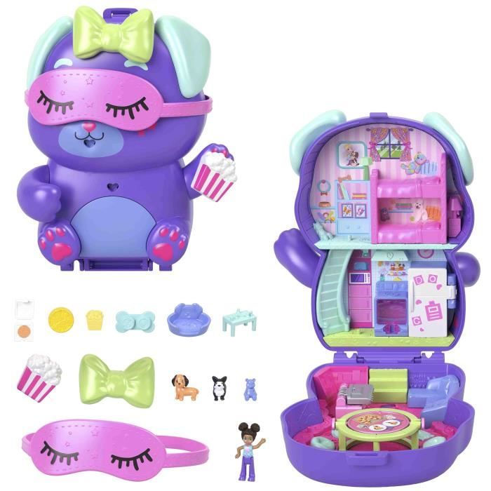 Polly Pocket-Coffret Chiot Festif soirée pyjama -Jouet De Voyage - 4 ans+- JCR38