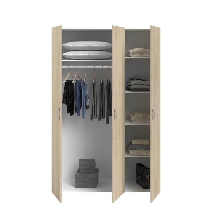 PARISOT Armoire - Décor chene - 3 portes - L 120 cm - VARIA