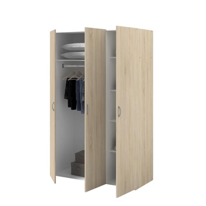 PARISOT Armoire - Décor chene - 3 portes - L 120 cm - VARIA