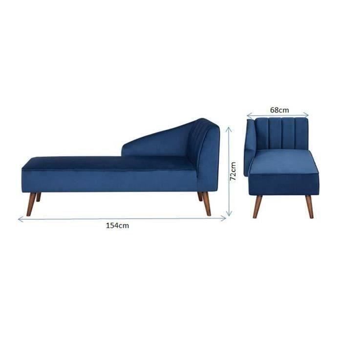 Méridienne - Style scandinave - Velours bleu - L 154 x P 68 x 72 cm - FLOWER