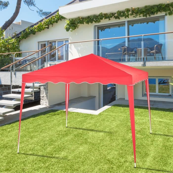 Tonnelle de jardin gazebo pliant - 3x3 m - Acier et 160 g polyester - Couleur : cadre blanc, couverture rouge