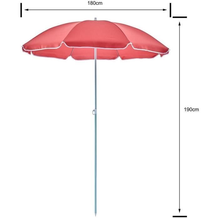 Parasol droit diametre 1,80 m - Structure acier en polyester anti-uv - Rouge