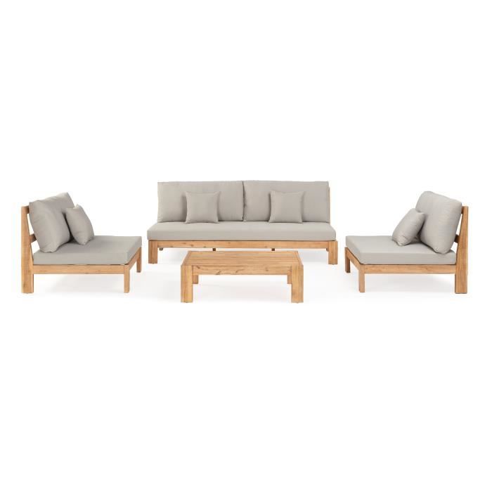 Salon de jardin en bois d'Acacia FSC avec coussins - 4 personnes - Ferret - Gris perle