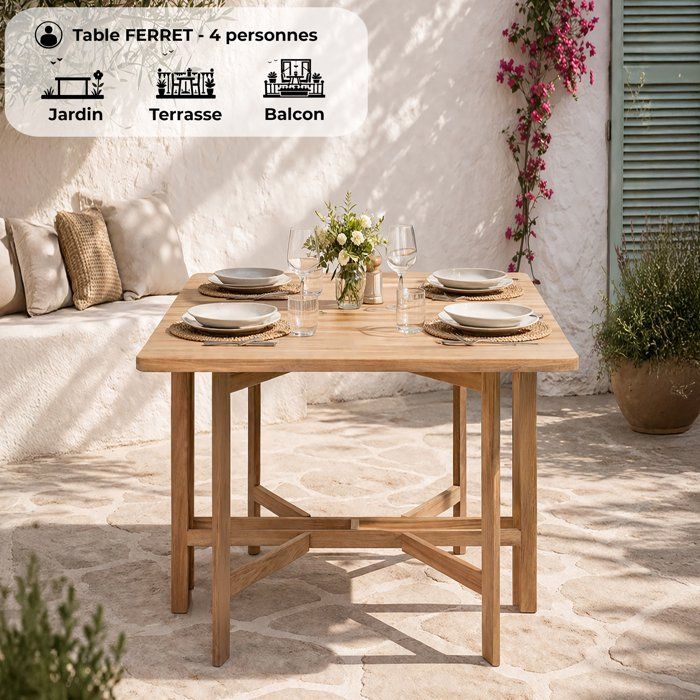 Image secondaire de Table de Jardin Pliante en Bois d'Acacia FERRET - 4 Personnes