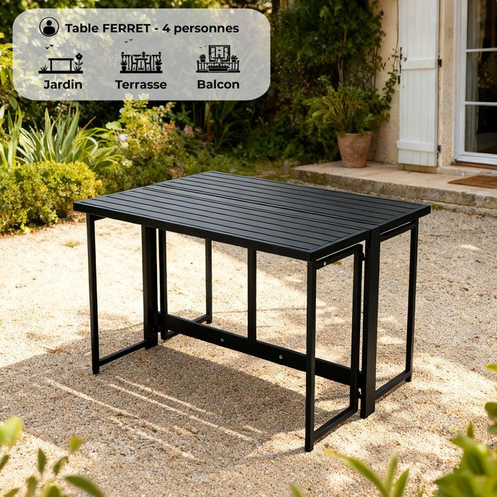 Image secondaire de Table de Jardin Pliante en Métal Noir - 4 Personnes