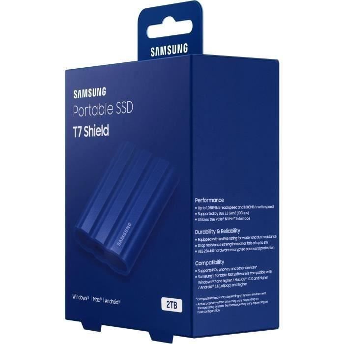 Disque SSD Externe - SAMSUNG - T7 Shield - 2 To - USB 3.2 Gen 2 (USB-C connector) (MU-PE2T0R/EU)