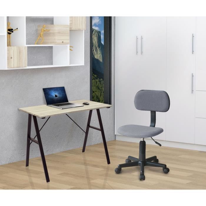 LEMPA Fauteuil de bureau - Réglable en hauteur 71 - 83 cm - Tissu gris