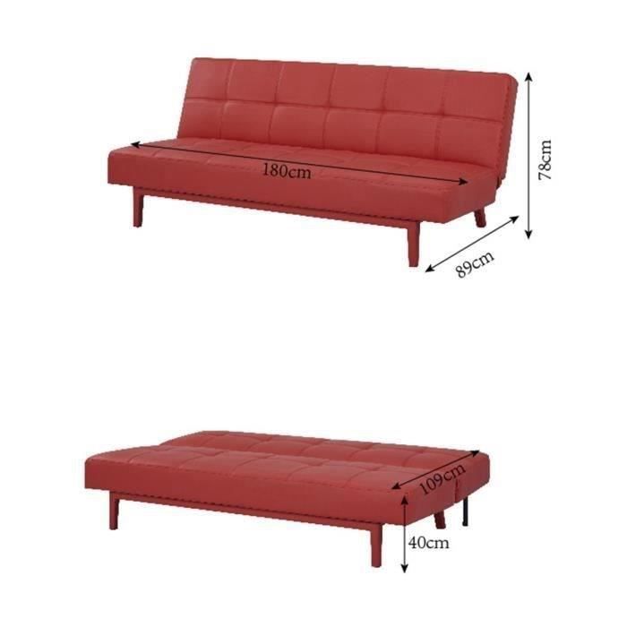 Banquette convertible Clic-clac 2 places - Simili Rouge - L 178 x P 89 x H 78 cm - JENNY