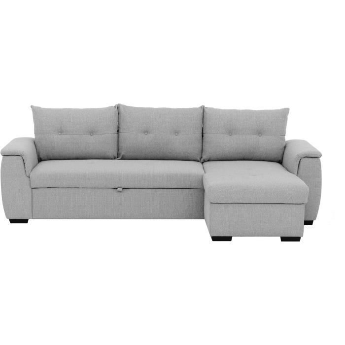 Canapé d'angle convertible réversible 4 places TAJJ - Tissu Portland bicolore Gris - Coffre de rangement - L250 x P151 x H85 cm