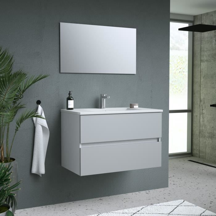 TOTEM  Gris, set de salle de bain 80, vanity+vasque+miroir