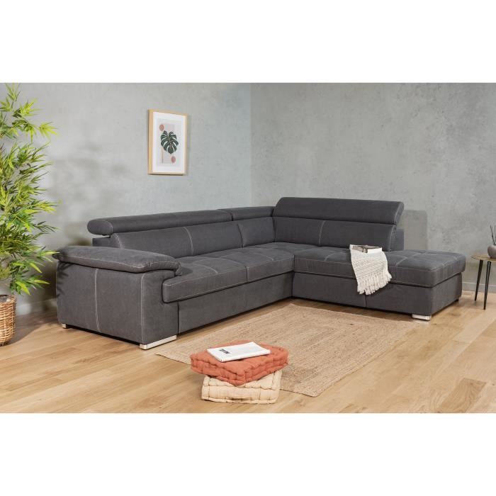 Canapé d'angle convertible gauche 4 places CORSA - Tissu Athene gris - L 287 x P 232 x H 79 cm - MINIMAX