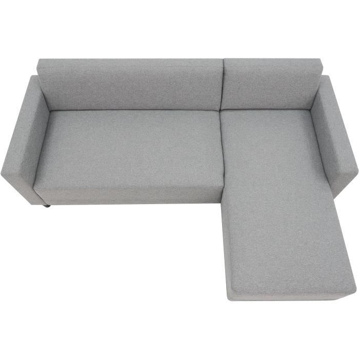 Canapé d'angle fixe 4 places BOB - Tissu souris - Réversible - L 197 x P 117 x H 65 cm