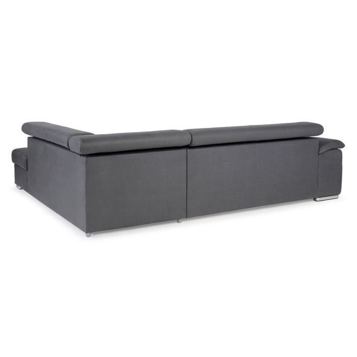 Canapé d'angle convertible droit 4 places CORSA - Tissu gris - L 287 x P 232 x H 79 cm