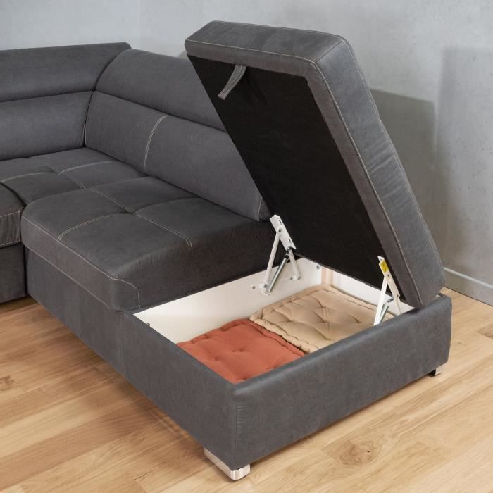 Canapé d'angle convertible gauche 4 places CORSA - Tissu Athene gris - L 287 x P 232 x H 79 cm - MINIMAX