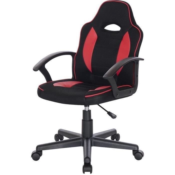 TERRY Chaise de bureau gaming ajustable - Simili Noir - L 56 x P 60 x H 92/102 cm