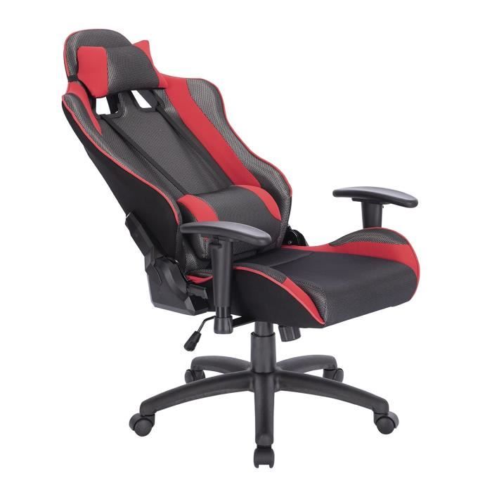 SPEED Chaise de bureau gaming ajustable - Simili Noir - L 69 x P 59 x H 127/135 cm
