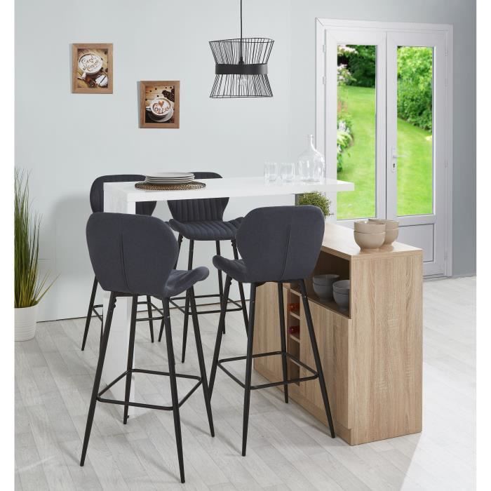 PORTO Lot de 4 tabourets de bar - Tissu gris anthracite - Pieds métal - L 51 x P 41 x H 75 cm